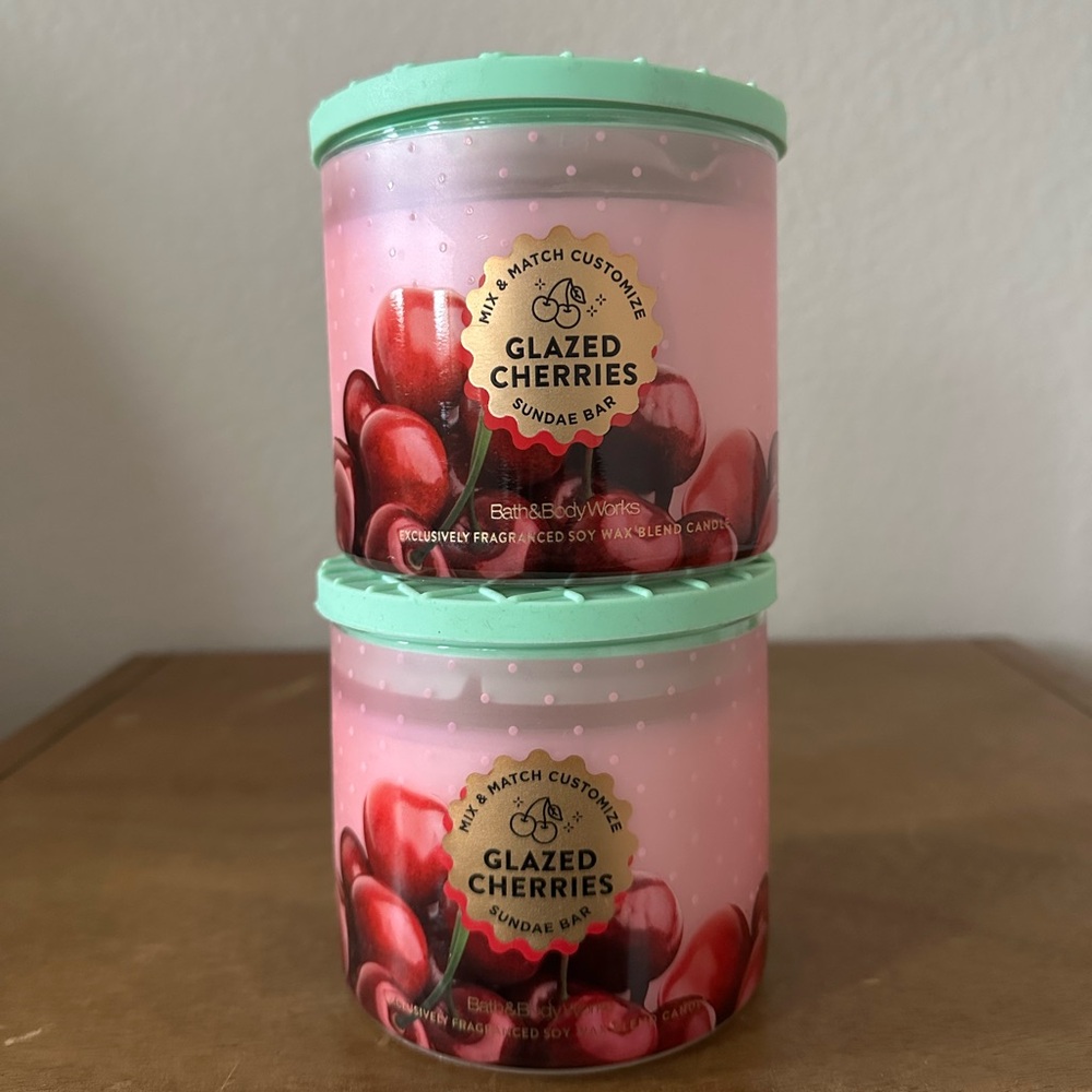 X2 Bath & Body works GLAZED CHERRIES 3 wick candles NEW